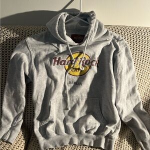 Hard Rock Cafe Berlin Gray and Yellow Hoodie. Vintage Y2K